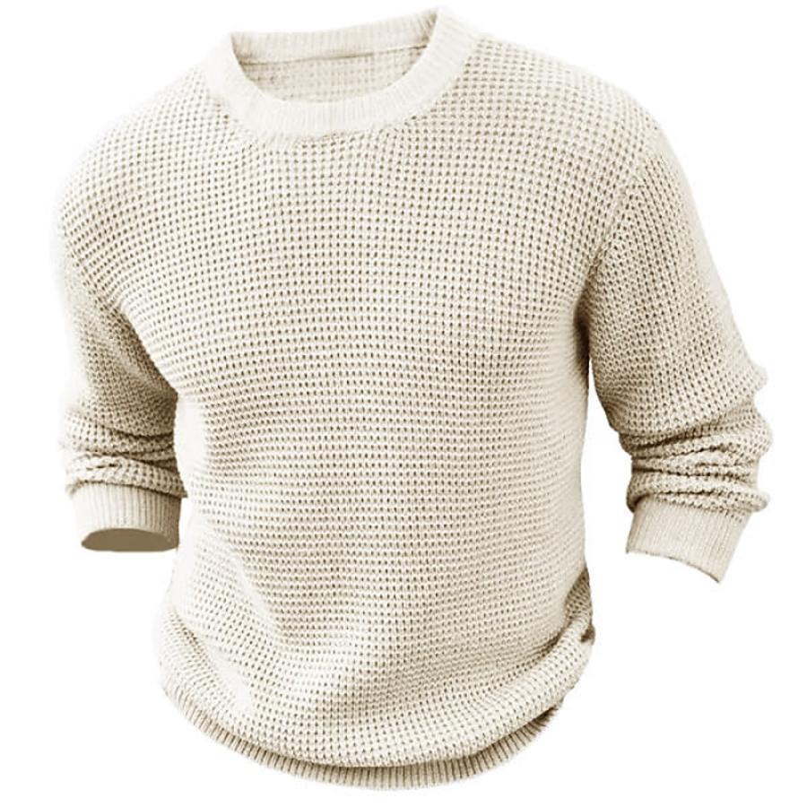 

Men's Waffle Knit Round Neck Sweater Outdoor Pullover Jumper Ribbed Regular Work Daily Wear Clothing