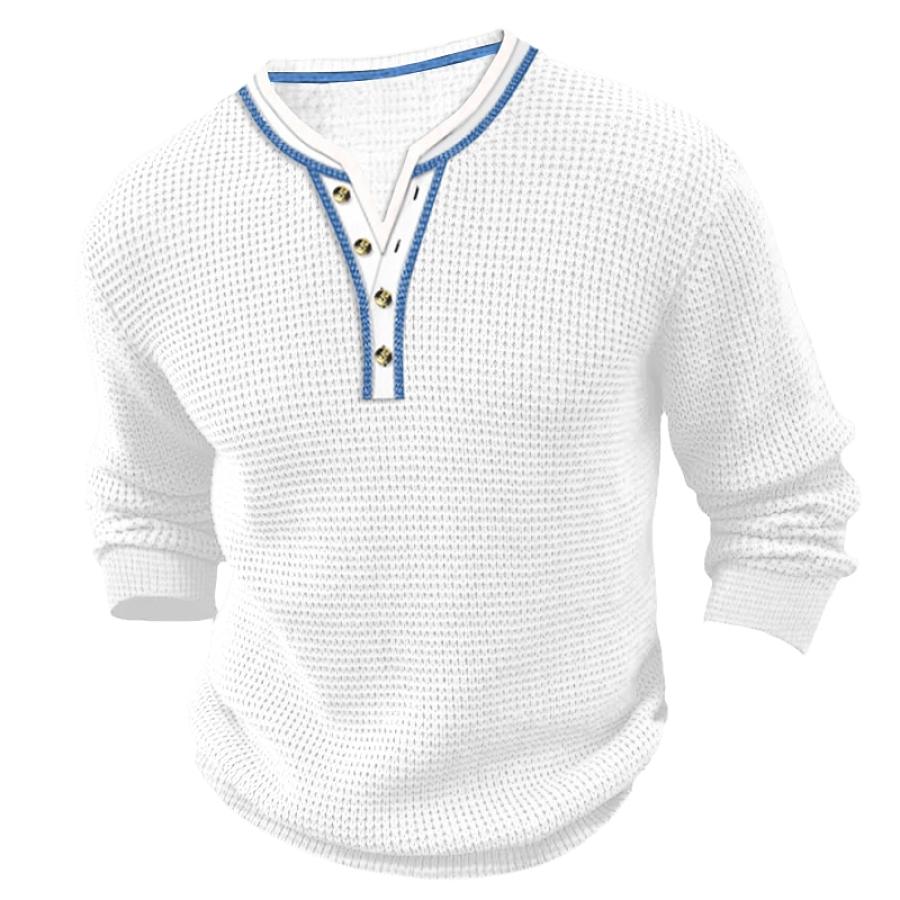 

Pull Henley En Tricot Gaufré Pour Hommes Pull Blanc D'extérieur Côtelé Travail Régulier Vêtements Quotidiens