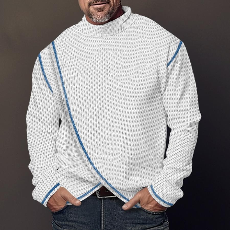 

Мужской вафельный вязаный свитер с воротником-стойкой пуловер водолазка с цветными блоками сохраняющая тепло одежда с длинными рукавами для отпуска белый цвет