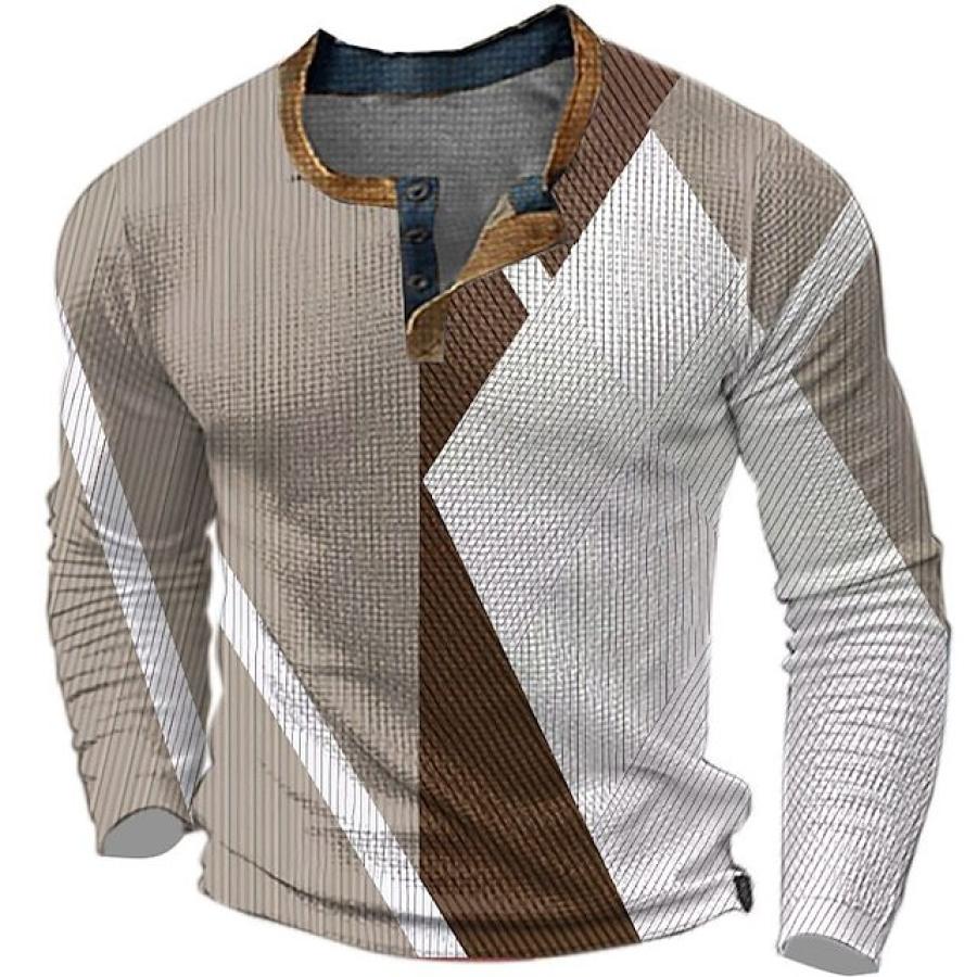 

Chemise Henley à Carreaux Pour Hommes Imprimé Patchwork Vintage T-shirt De Sport En Plein Air Vêtements à Manches Longues