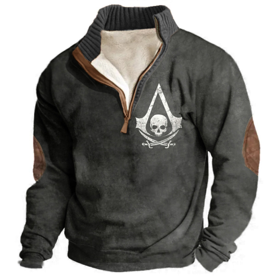 

Men's 1/4 Zip Fleece Sweatshirt Assassin's Creed Pirates Caribbean Print Thickened Stand Collar Top