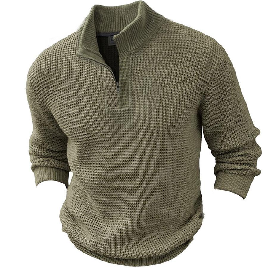 

Herren-Pullover Mit Stehkragen Waffelstrick Outdoor-Pullover Mit 1/4-Reißverschluss Gerippt Für Normale Arbeit Tägliche Kleidung