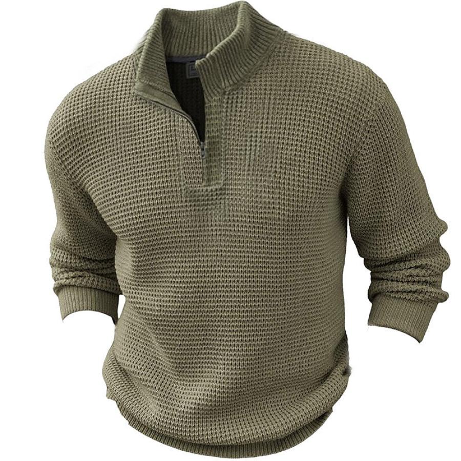 

Pull à Col Montant En Tricot Gaufré Pour Hommes Pull D'extérieur à Fermeture éclair 1/4 Côtelé Travail Régulier Vêtements Quotidiens