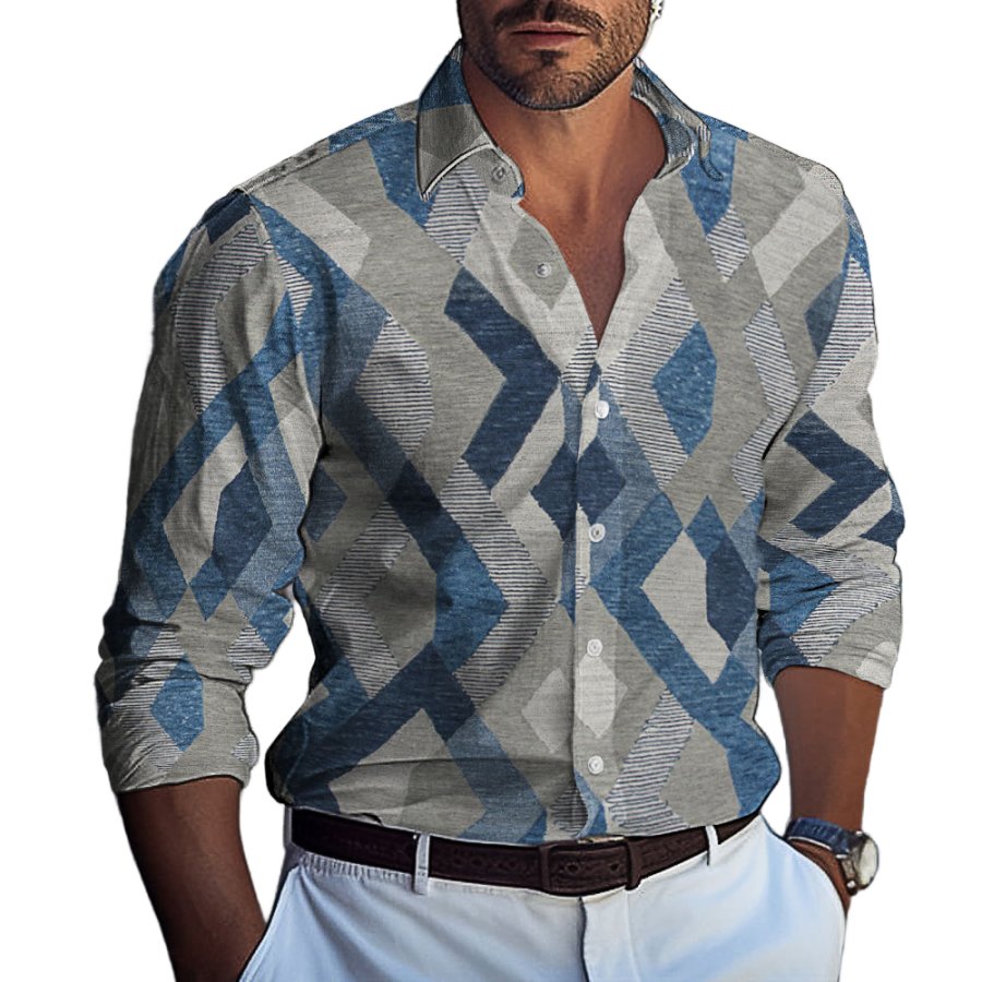 

Camisa Casual Con Estampado De Bloques De Color Geométrico Para Hombre