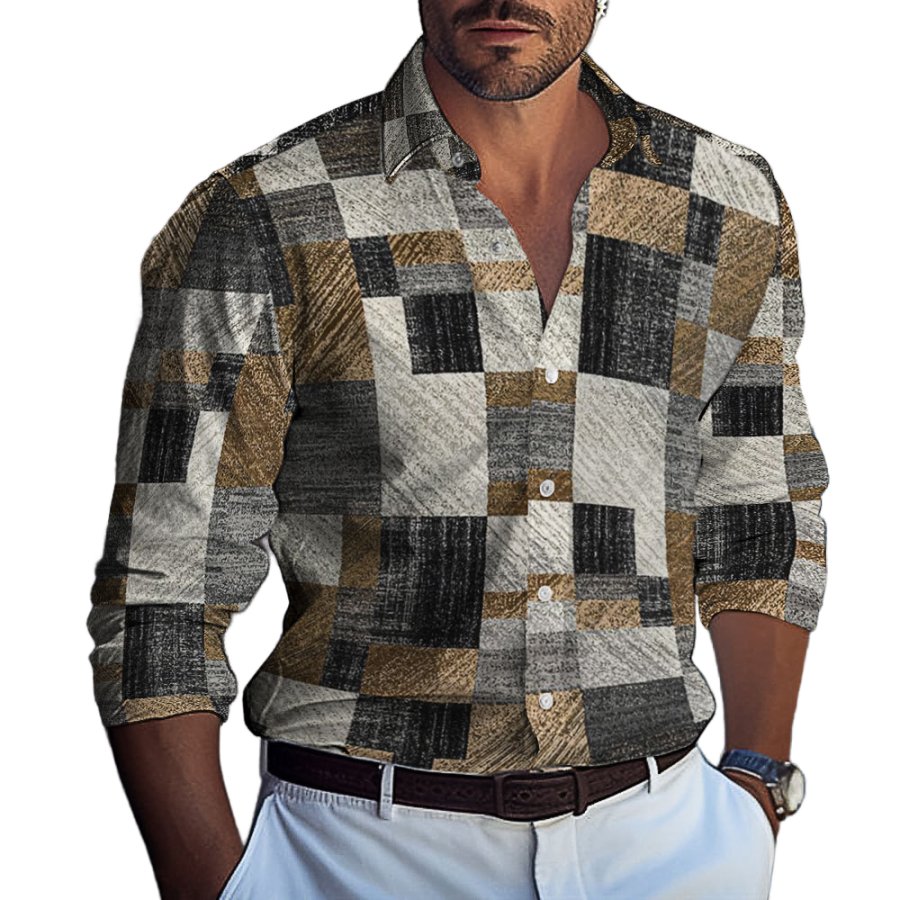 

Camisa Casual Con Estampado De Bloques De Color Geométrico Para Hombre