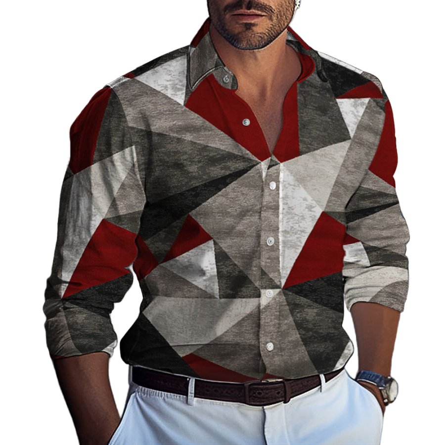 

Camisa Casual Con Estampado De Bloques De Color Geométrico Para Hombre