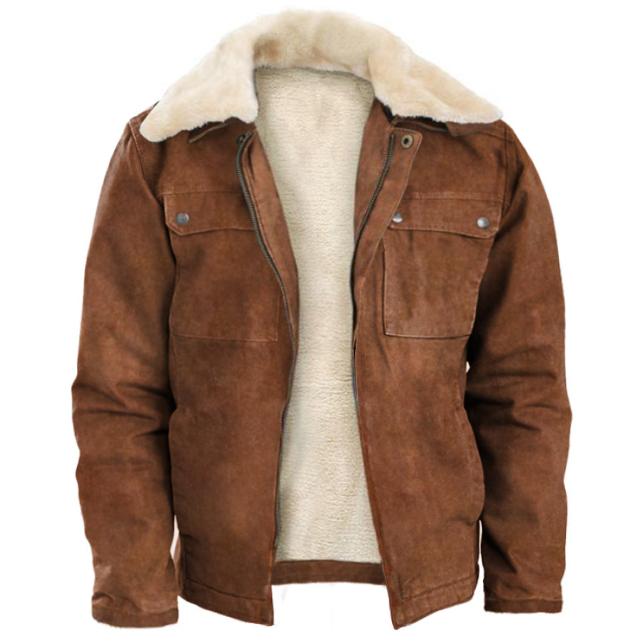 

Chaqueta De Trabajo Gruesa Con Solapa De Forro Polar Vintage Para Hombre