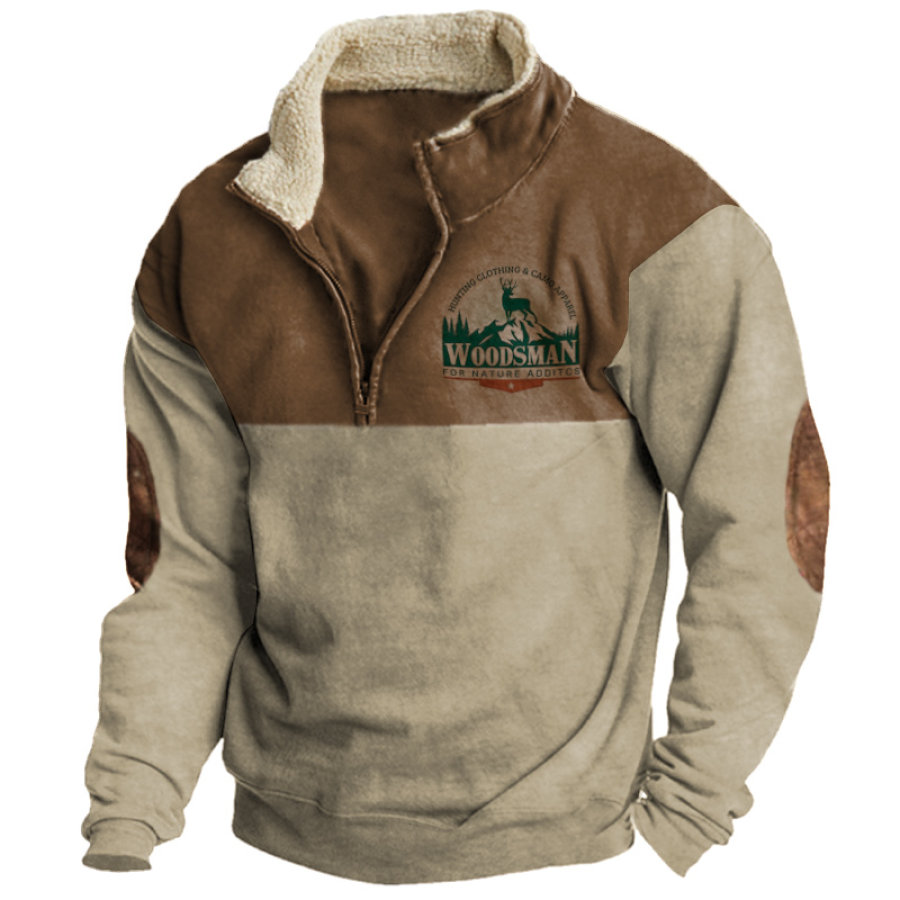 

Sweat-shirt à Revers En Polaire Pour Hommes Imprimé Vintage Woodsman