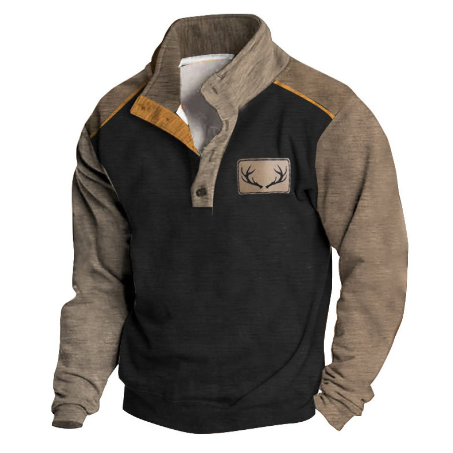 

Men's Sweatshirt Vintage Yellowstone Western Antler Hunting Stand Collar Buttons Colorblock Daily Tops
