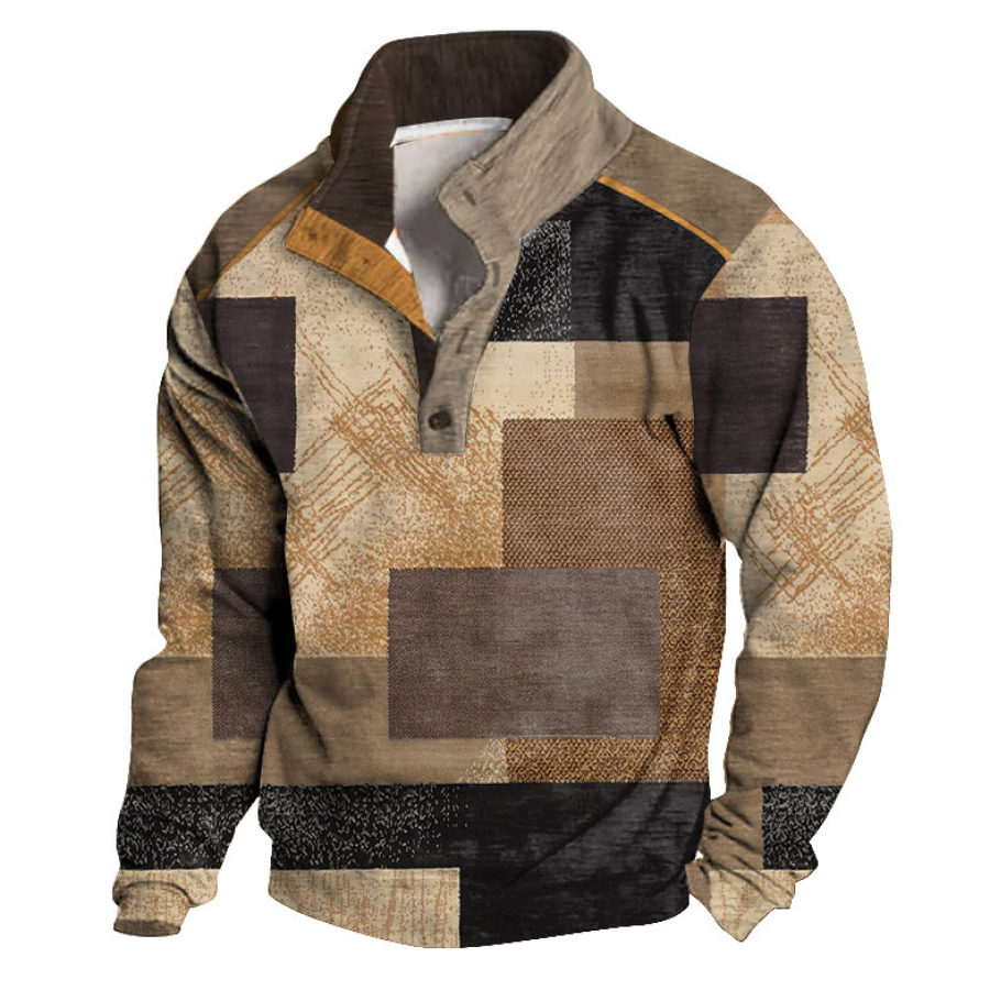 

Sudadera De Hombre Vintage Impresión 3D Bloques De Color Festival Vacaciones Cuello Alto Botones Diario Tops