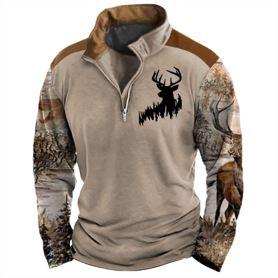 

Men's Sweatshirt Quarter Zip Deer Hunting Vintage Daily Tops