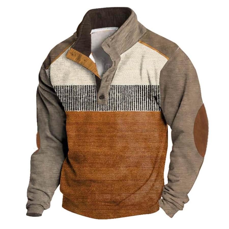 

Sweat-Shirt Homme Vintage Impression 3D Bloc De Couleurs Festival Vacances Col Montant Boutons Hauts Quotidiens