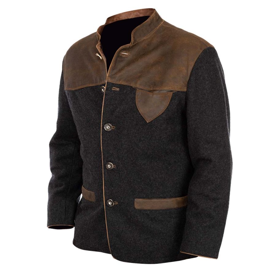 

Veste Baiuvarii Pour Hommes Vintage Laine Daim Patchwork Couleur Bloc Manteau De Festival De Noël