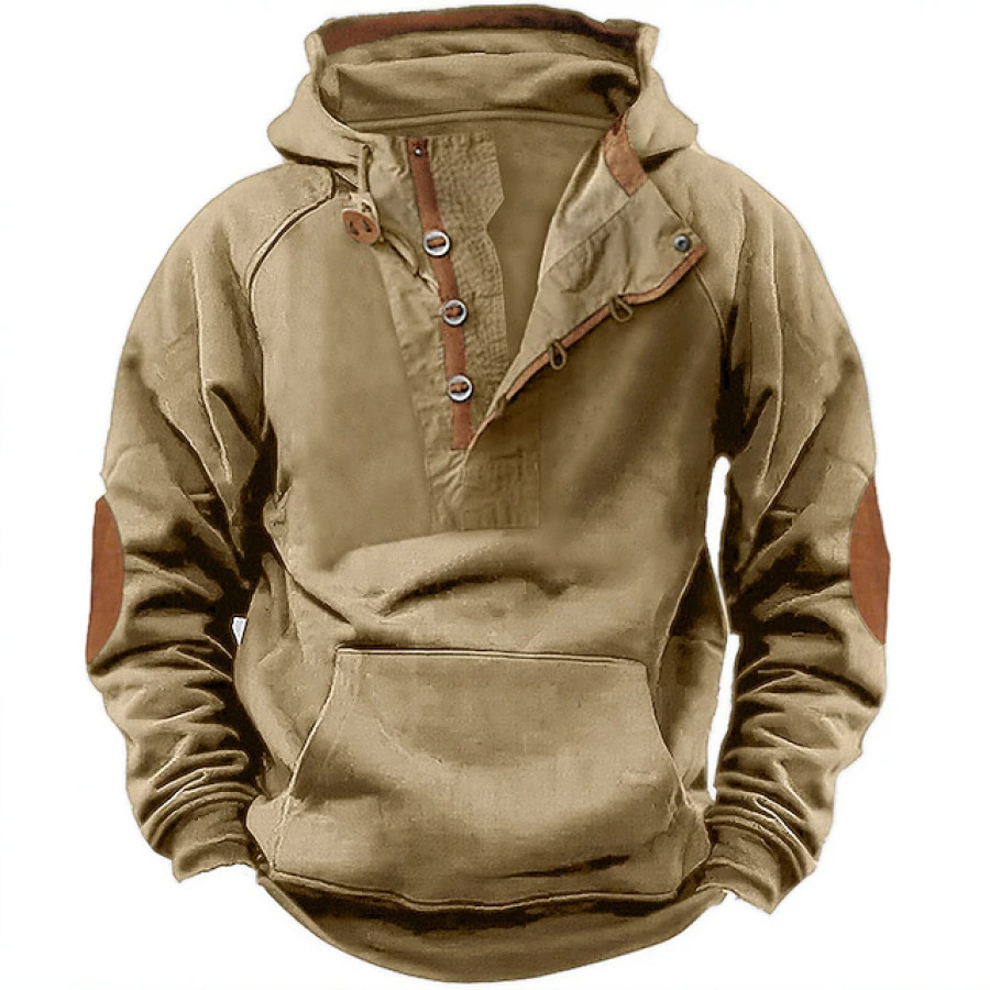 

Herren-Kapuzenpullover Mit Ellenbogen-Patches Taktischer Farbblock Tasche Sport Und Outdoor Alltag Urlaub Streetwear Lässiges Fleece-Sweatshirt