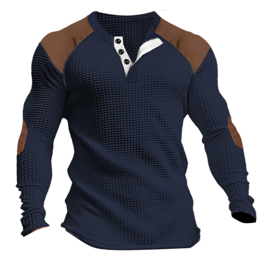 

Henley-Pullover Für Herren Vintage-Farbblock Urlaub Langärmlig Kleidung Marineblau