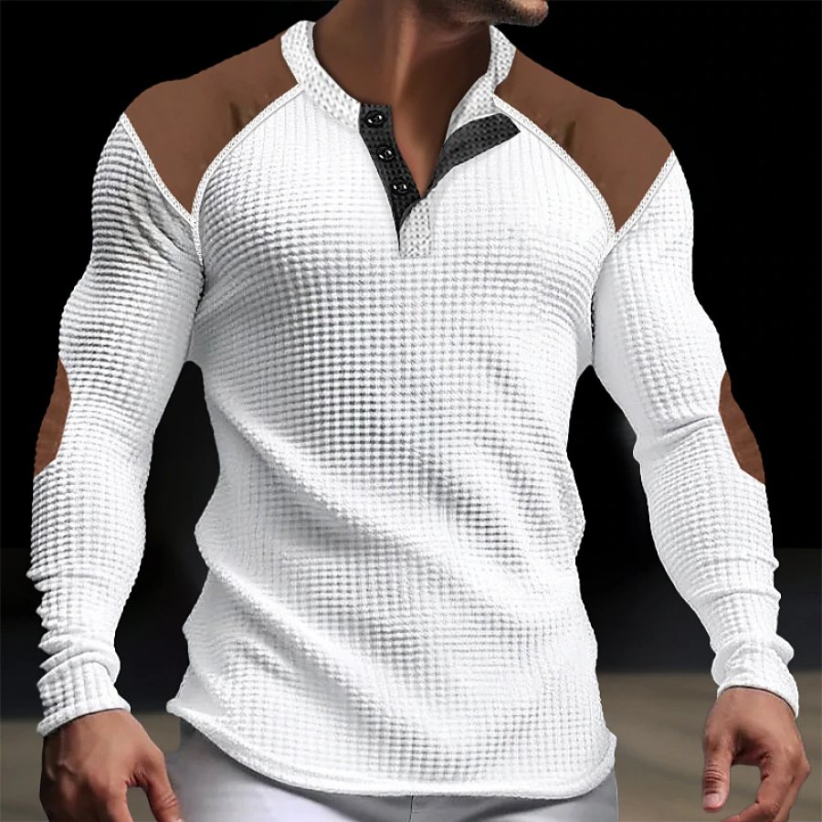 

Men's Henley Sweater Pullover Vintage Color Block Vacation Long Sleeve Clothing White