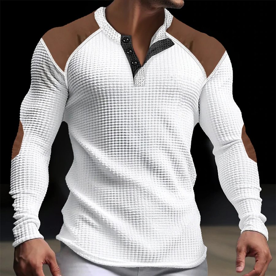 

Suéter Henley Para Hombre Jersey Vintage Color Block Vacaciones Ropa De Manga Larga Blanco