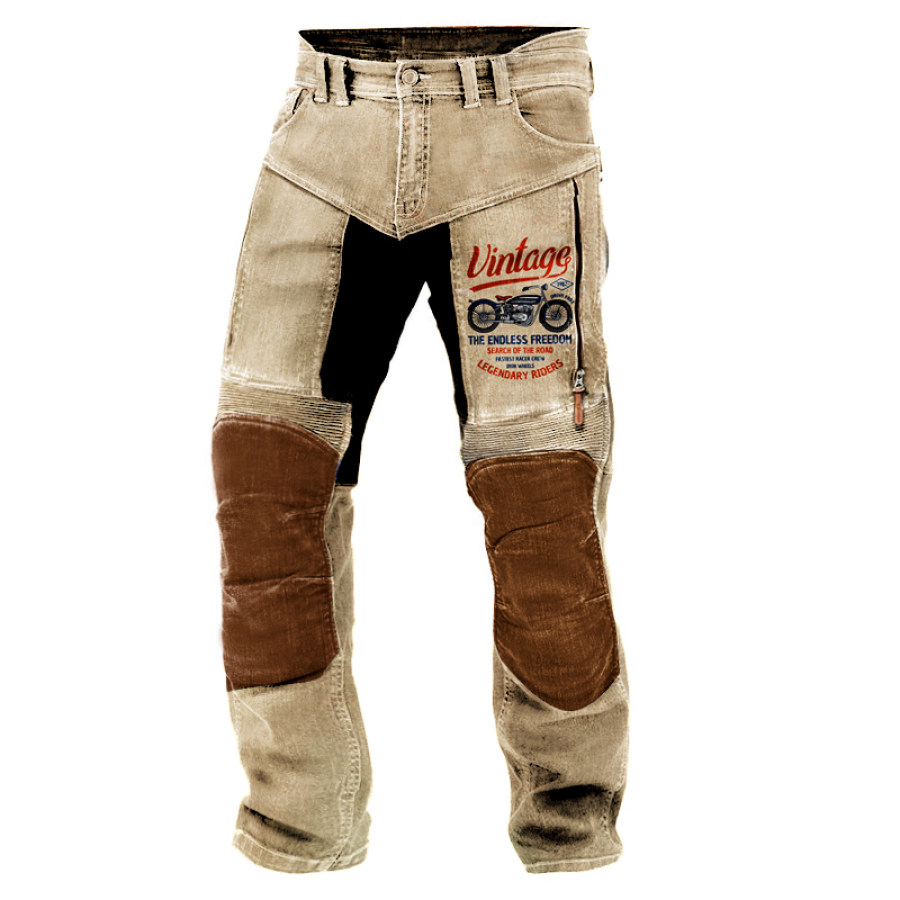 

Pantalones De Moto Para Hombre Pantalones De Bolsillo Con Cremallera Lavados De Algodón Lavado Vintage Al Aire Libre