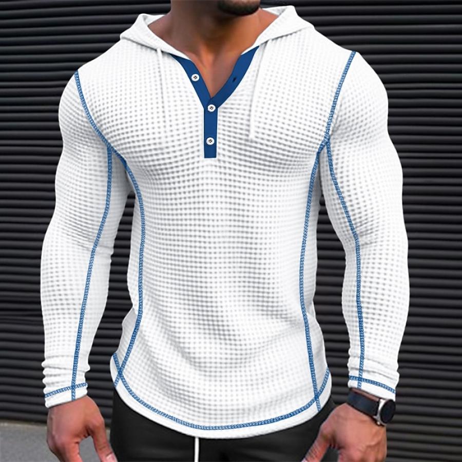 

Men's Waffle Knit Henley Hoodie Sweater Pullover Color Block Turtleneck Keep Warm Vacation Long Sleeve Clothing White