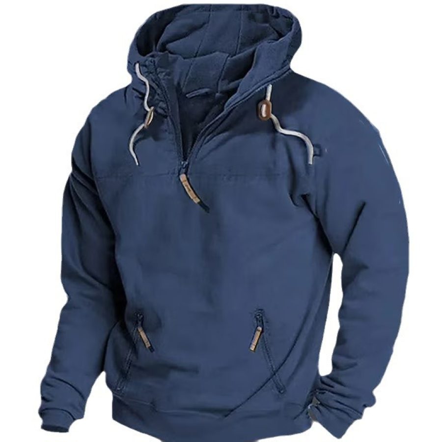 

Sudadera Casual De Manga Larga Con Bolsillo Con Capucha Y Cremallera Vintage Para Hombre