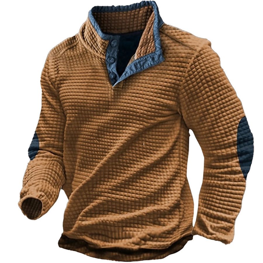 

Herren-Sweatshirt Mit Waffel-Kontrastkragen Und Knöpfen Langärmlig Lässig