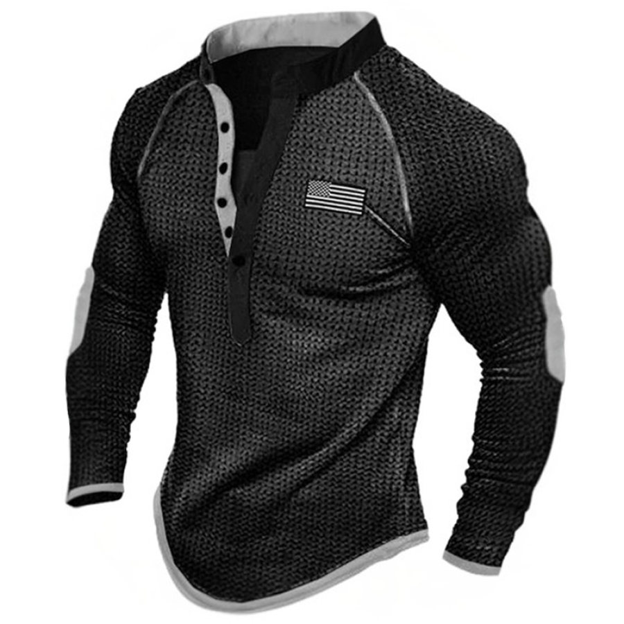 

Men's Long Sleeve T-Shirt Waffle Henley Color Block