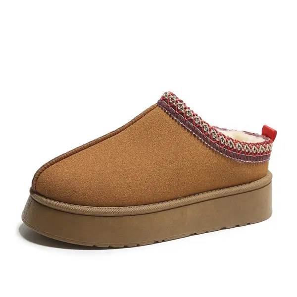 Women's Slippers Faux Fur Platform Slippers Mini Fleece Lined Suede Ankle Anti-Slip Snow Boots - Cotosen.com