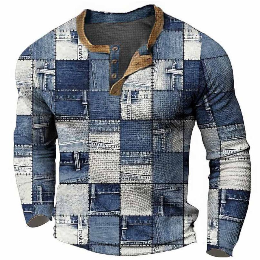 

Camiseta Henley Para Hombre Con Estampado 3D Vintage Y Bloques De Color Para Festivales Vacaciones Al Aire Libre Camisetas De Manga Larga