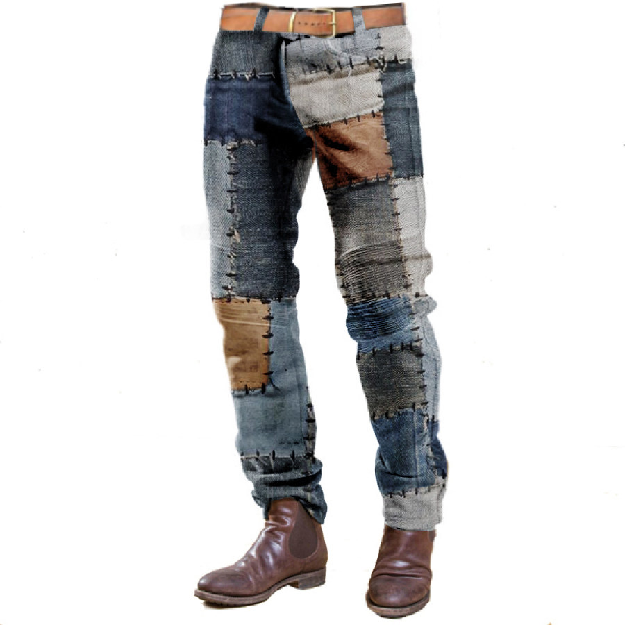 

Pantalones De Pana Vintage Para Hombre Con Estampado Boro Y Diseño De Retales Pantalones Diarios Informales Acolchados Para Exteriores