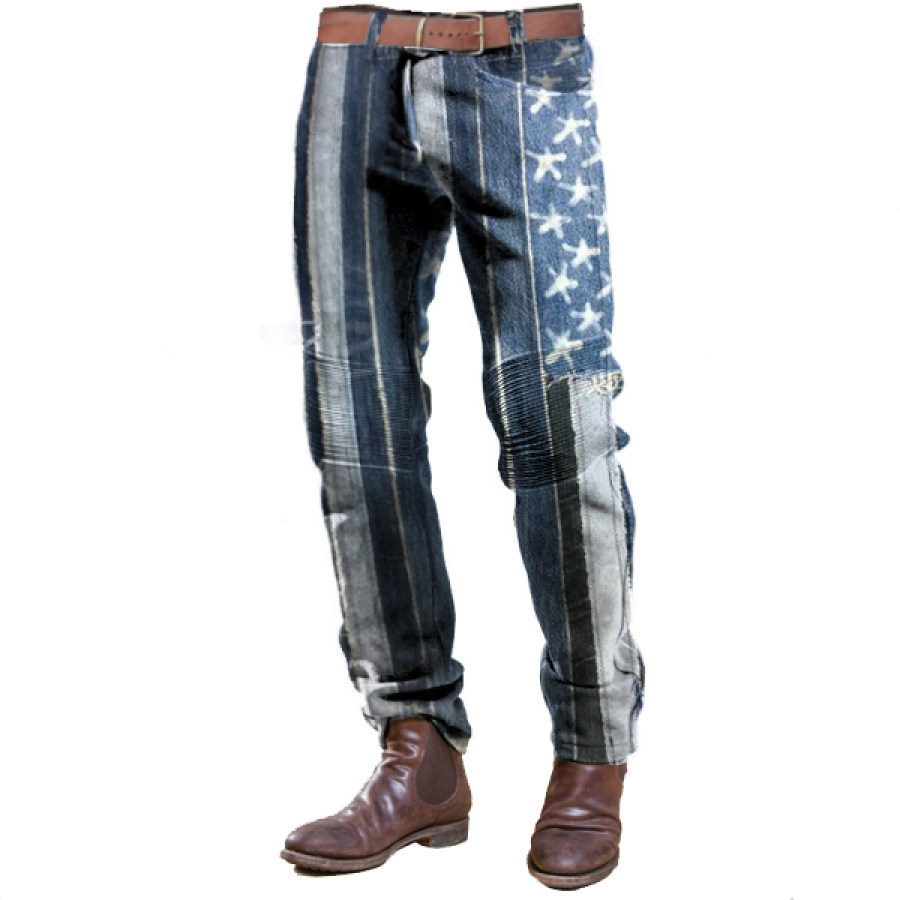 

Pantalones De Pana Vintage Con Estampado Boro Para Hombre Diseño De Retazos De Bandera De EE. UU. Pantalones Diarios Informales Acolchados Para Exteriores