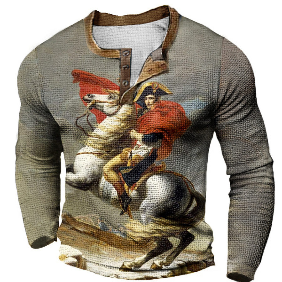 

T-shirt Henley Pour Hommes Imprimé Vintage Napoléon Haut Décontracté à Manches Longues Pour L'extérieur