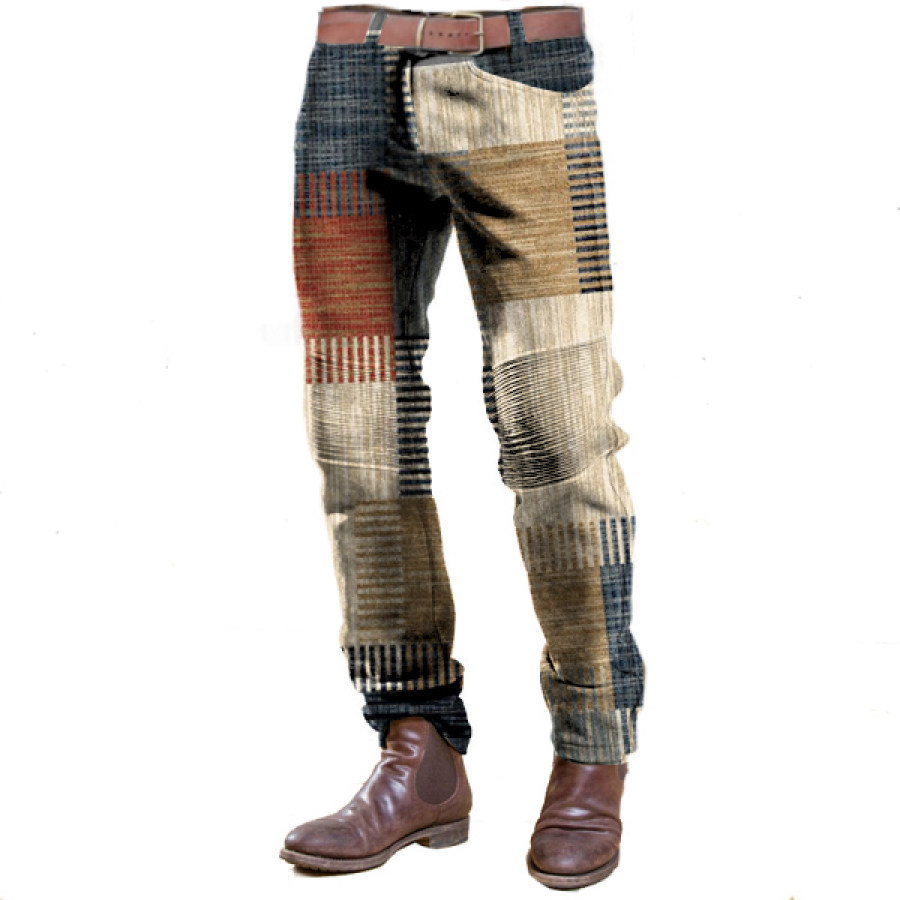 

Patchwork Design Boro Print Men Vintage Corduroy Trousers Quilted Outdoor Casual Daily Pants