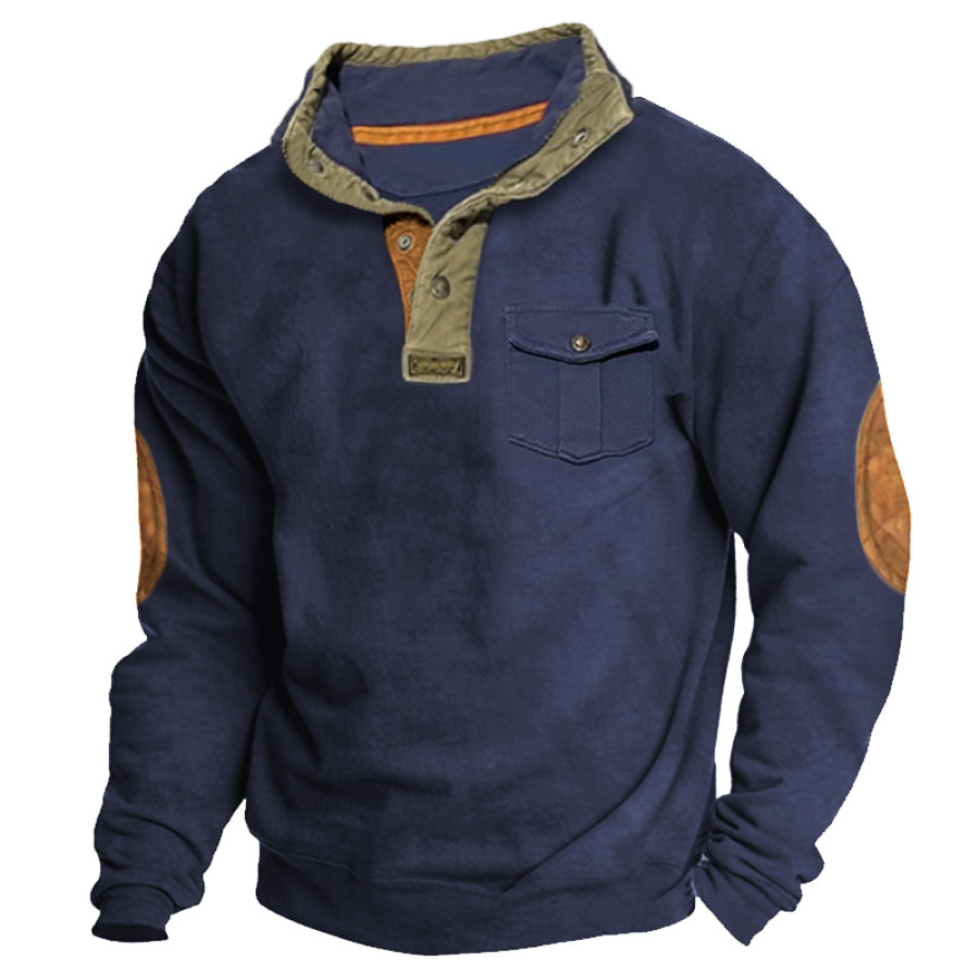 

Herren-Sweatshirt Im Vintage-Stil Mit Farbblock-Taschen Und Halboffenem Kragen