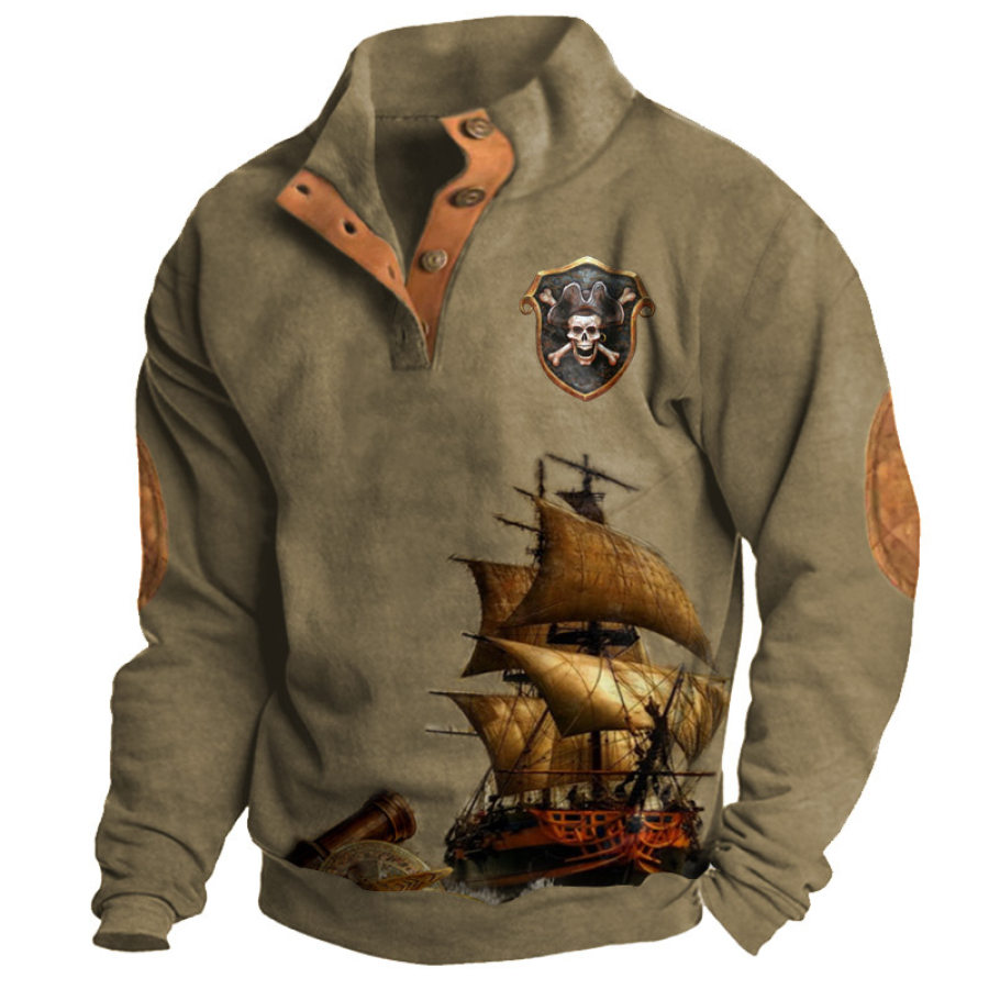 

Sweat-shirt Col Semi-ouvert Pour Hommes Imprimé Bateau Nautique Vintage Blocs De Couleurs