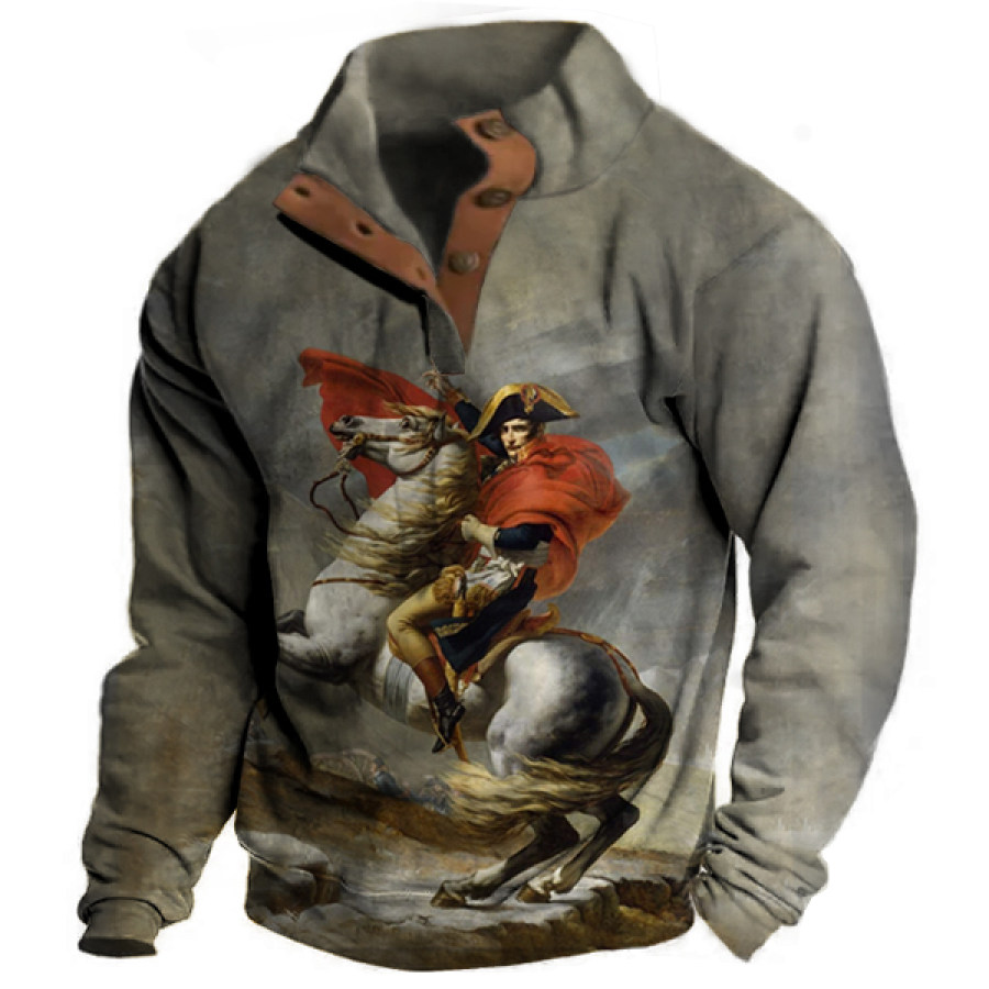 

Sudadera Henley Con Estampado Vintage De Napoleón Para Hombre Jersey Informal Con Cuello Levantado Para Exteriores