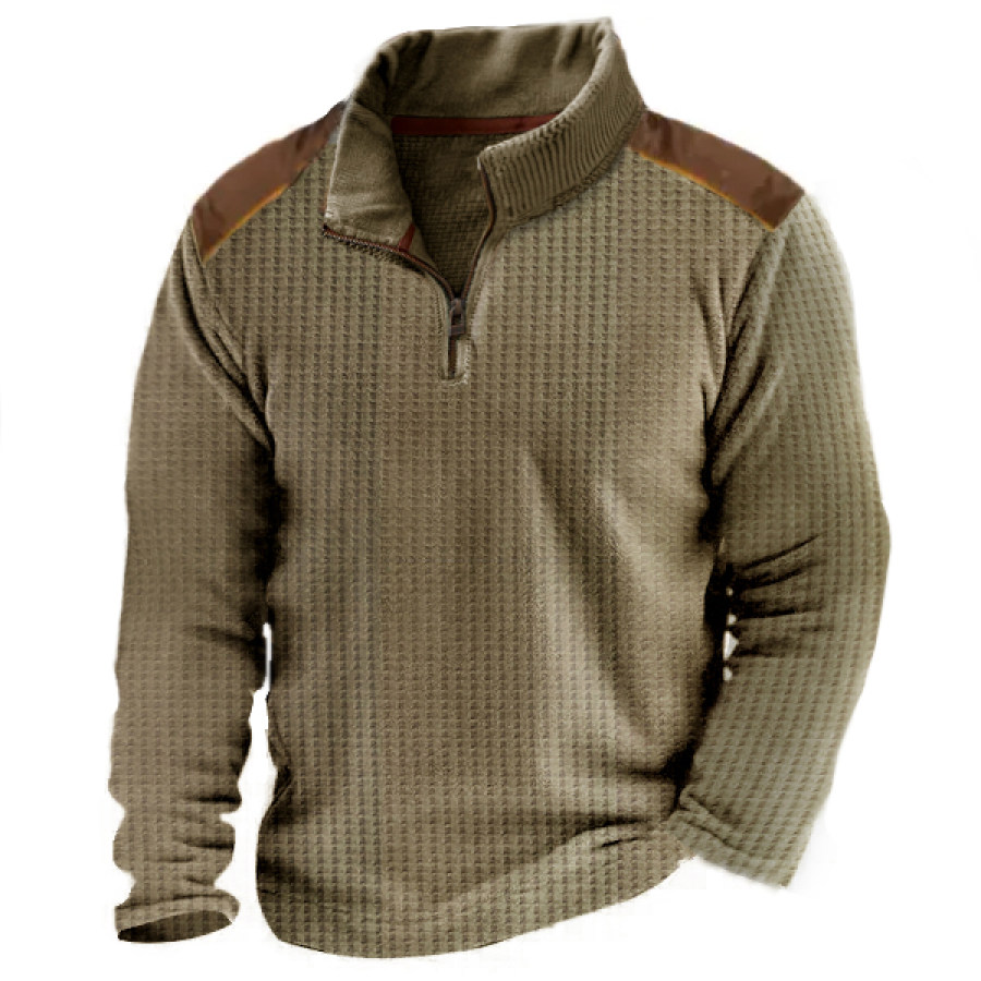 

Herren-Sweatshirt Mit 1/4-Reißverschluss Waffelmuster Outdoor-Stehkragen Dicker Taktischer Pullover Khaki-Oberteile