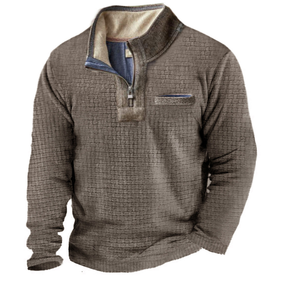 

Sudadera Tipo Gofre Con Cremallera 1/4 Para Hombre Cuello Levantado Para Exteriores Táctica Gruesa Para