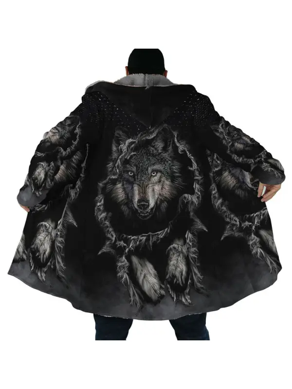 Wolf Native American Men's Fleece Jacket Sports Outdoor Daily Warm Zipper Pocket Coat - Maxizero.chimpone.com 