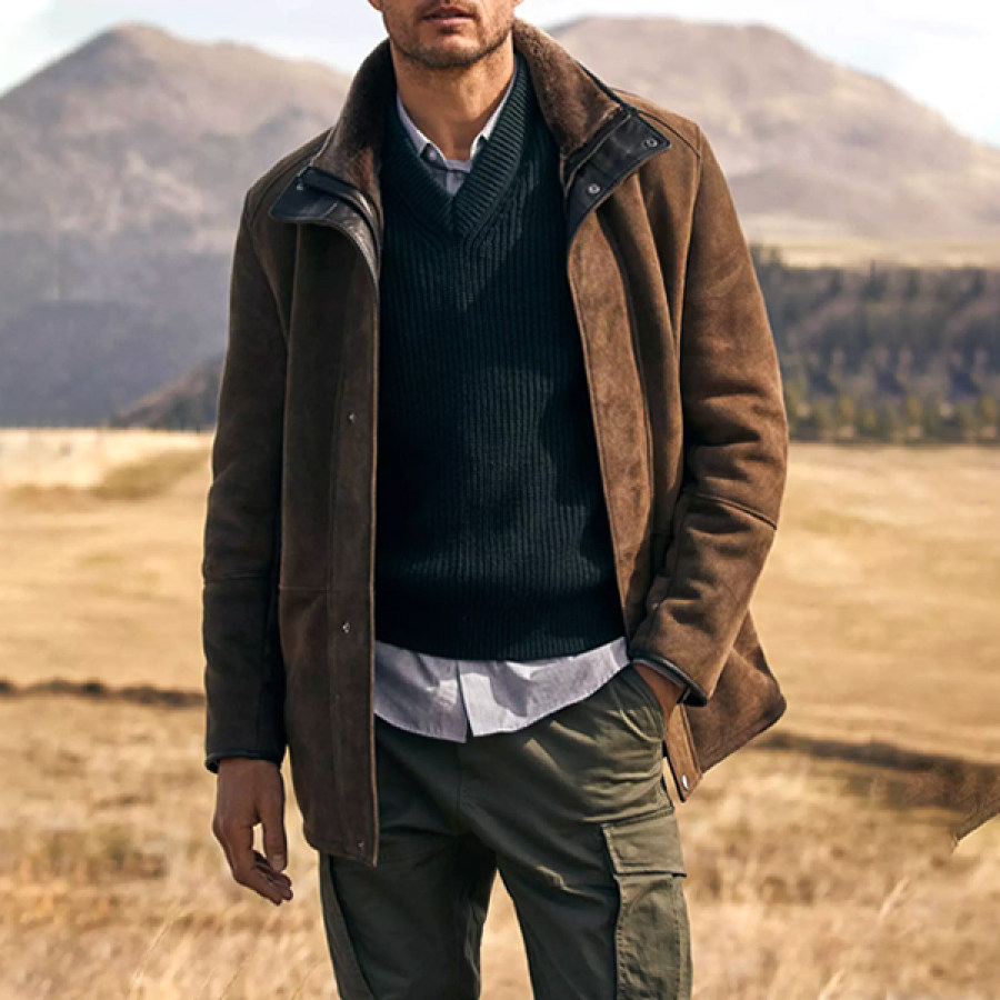 

Chaqueta De Solapa De Forro Polar Para Exteriores Básica Retro De Otoño E Invierno Para Hombre