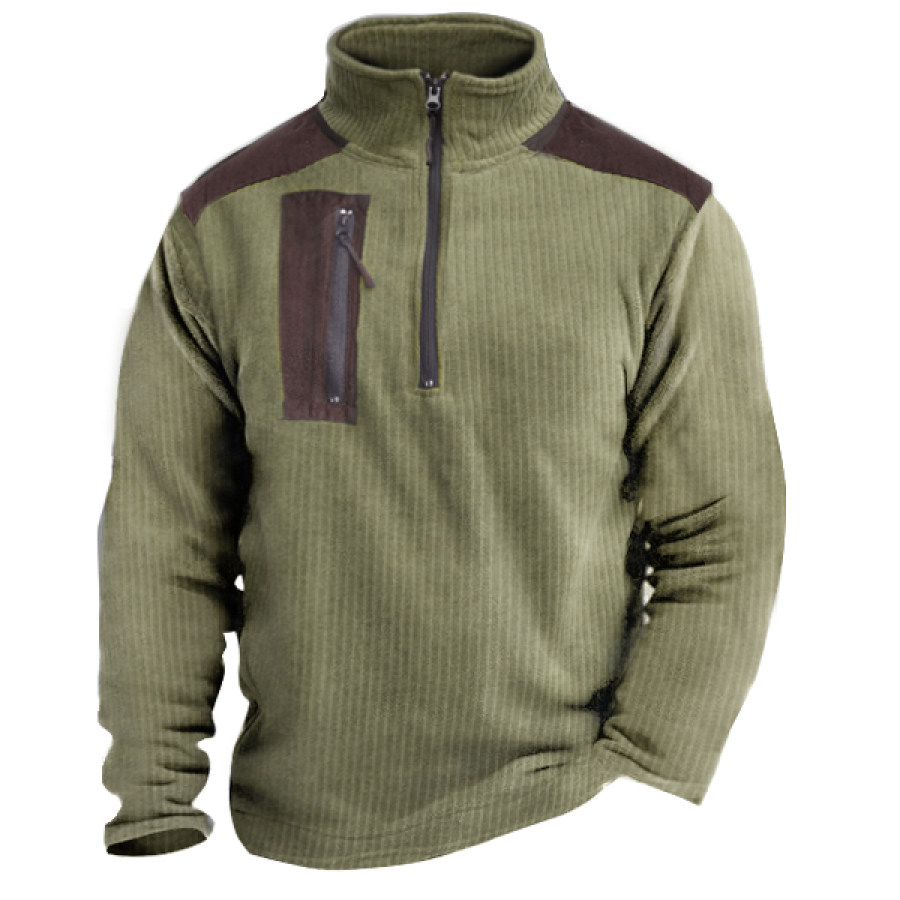 

Sudadera De Pana Para Hombre Con Cremallera De 1/4 Sherpa Cuello Alto Suéter Grueso Al Aire Libre Casual Con Cremallera En El Pecho Bolsillo Superior