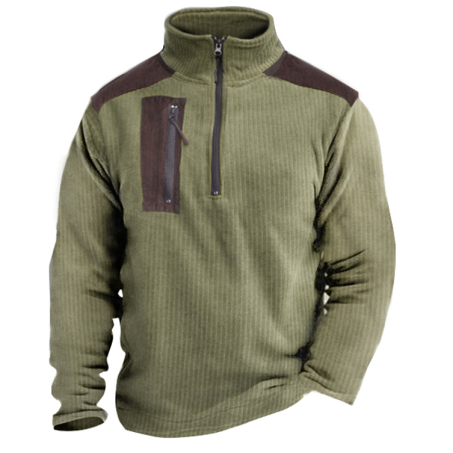 

Sudadera De Pana Para Hombre Con Cremallera De 1/4 Sherpa Cuello Alto Suéter Grueso Al Aire Libre Casual Con Cremallera En El Pecho Bolsillo Superior