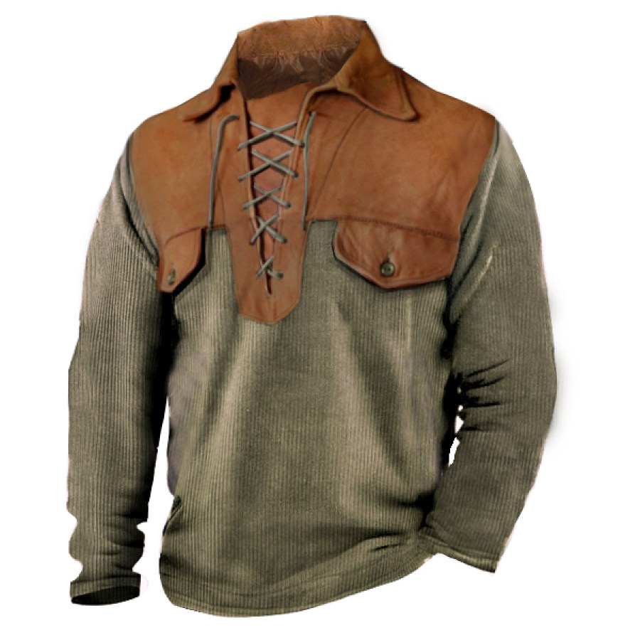 

Herren Poloshirt-Jacke Mit Kordelzug Cord Kontrastfarben Wildleder Spleißen Outdoor Retro Dick Taktische Mäntel