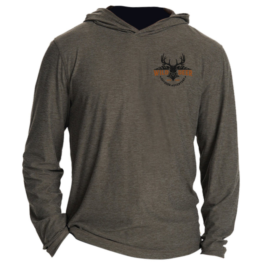 

Men's Wild Deer Print Casual Long Sleeve Hooded T-shirt