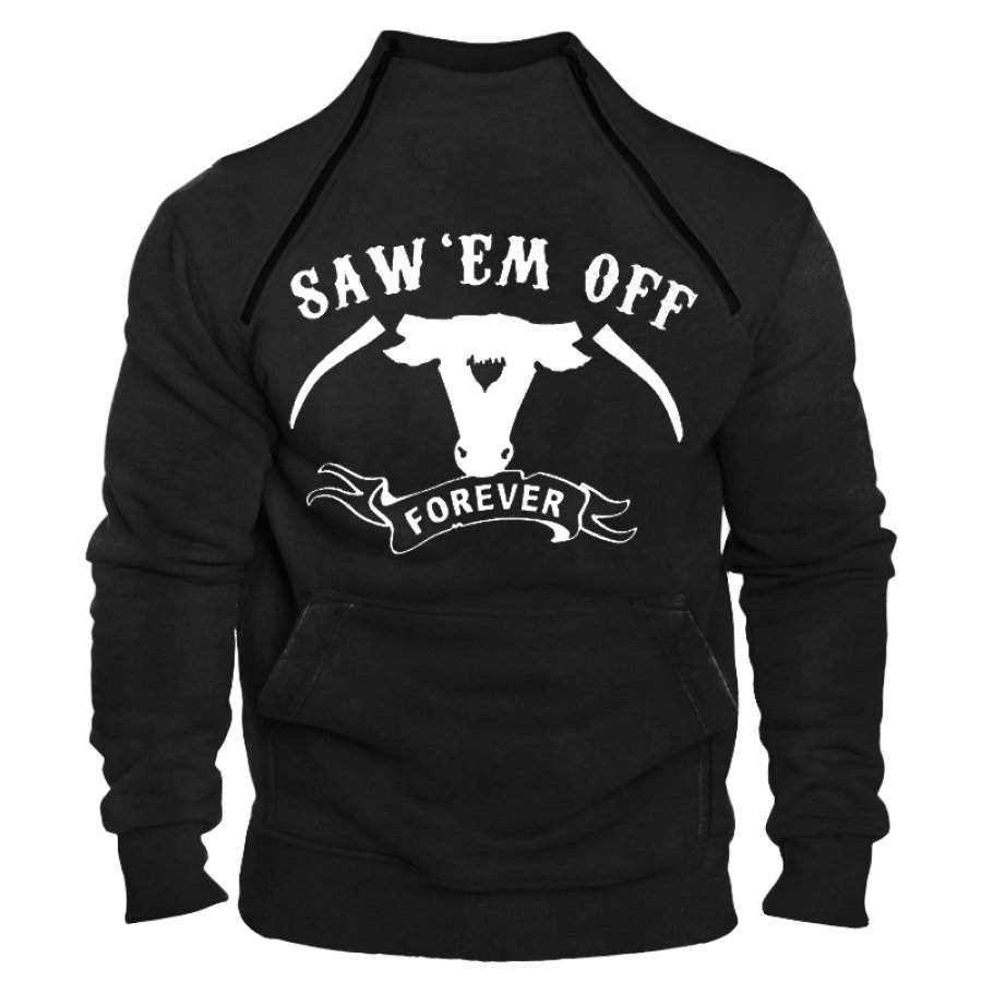 

Saw Em Off Herren Vintage Zip Stand Collarr Weatern Cowboy Print Festival Sweatshirt