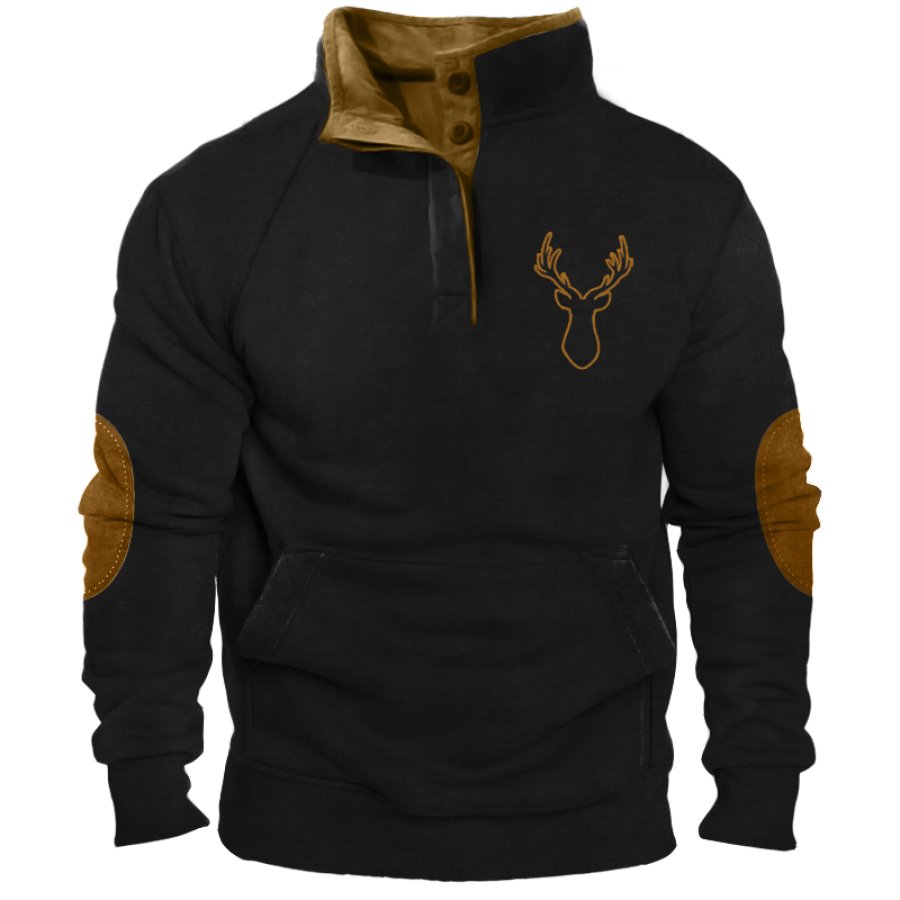 

Sudadera Estilo Henley Con Bloques De Color Y Parches En Los Codos Vintage Para Hombre