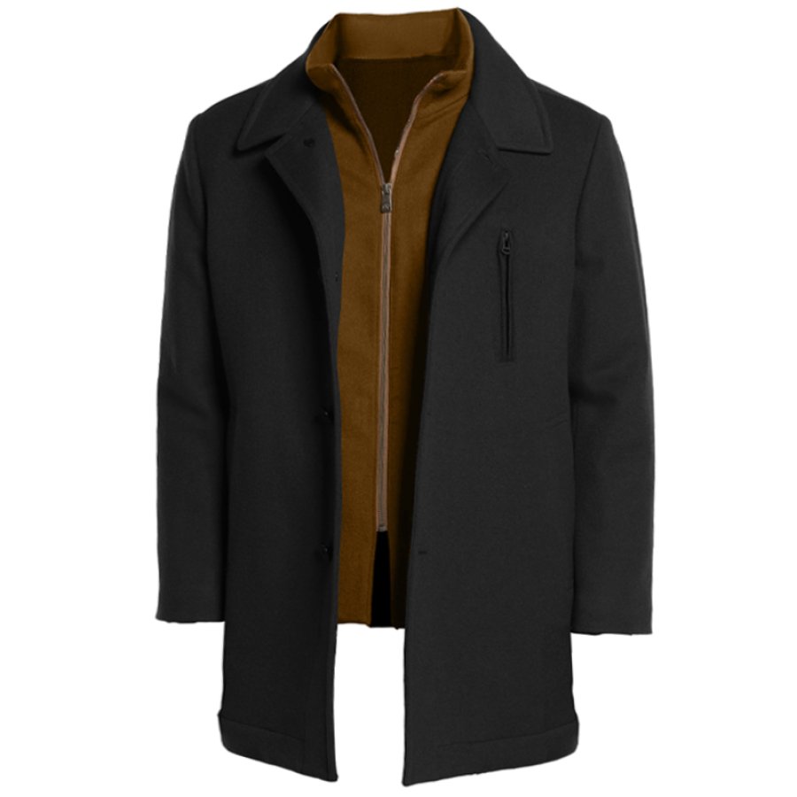 

Manteau Chaud Multifonctionnel Rétro Pour Hommes épais Fermeture éclair Bloc De Couleurs Double Col Veste D'extérieur