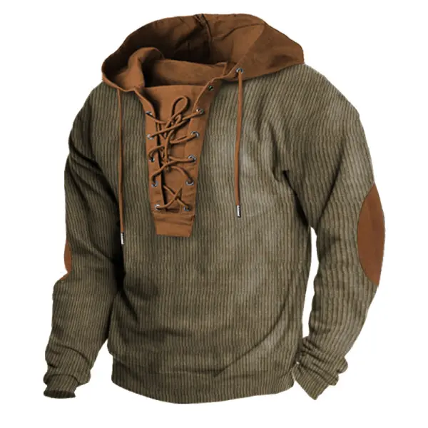 Men's Hoodie Lace-Up Vintage Corduroy Color Block Elbow Patches Long Sleeve Outdoor Daily Tops - Cotosen.com Men's Hoodie Lace-Up Vintage Corduroy Color Block Elbow Patches Long Sleeve Outdoor Daily Tops - Cotosen.com