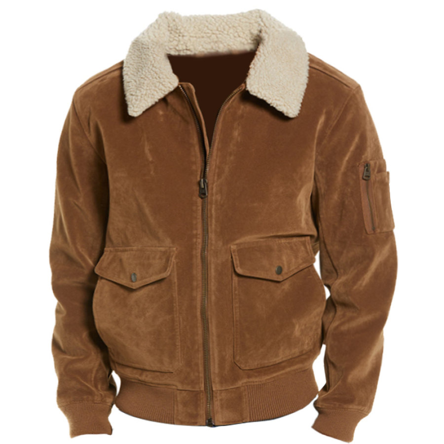 

Blouson Aviateur Vintage En Daim Pour Homme Manteau à Revers En Polaire