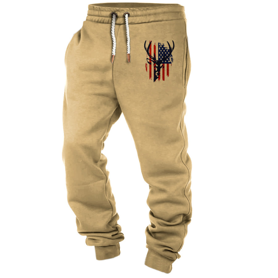 

Мужские винтажные повседневные спортивные брюки с карманами и принтом лося в американском стиле с эластичной резинкой на талии
