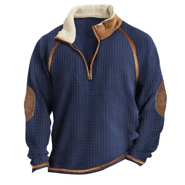 Men's Sweatshirt Vintage Fleece Quarter Zip Stand Collar Plush Collar Warm Color Block Daily Tops - Cotosen.com